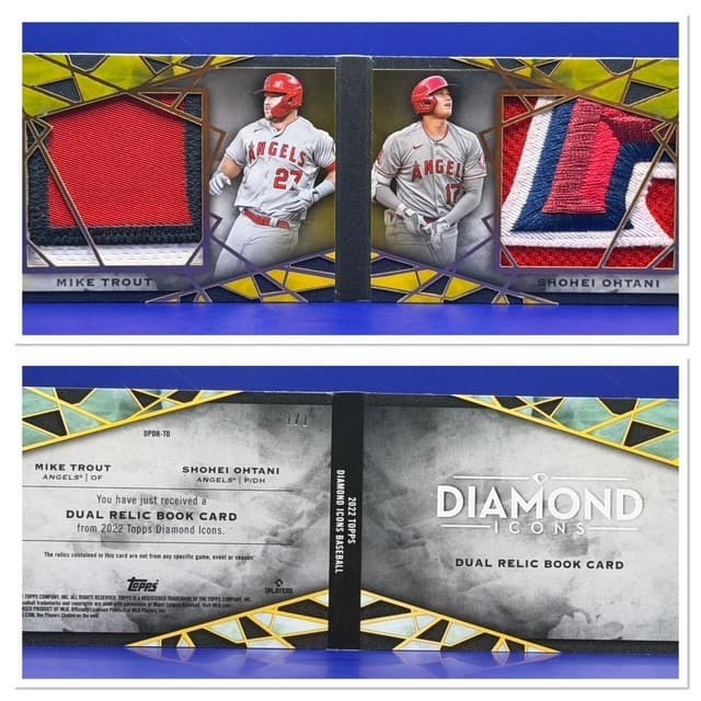 Shohei Ohtani & Mike Trout ~ 1/1 ~ Game Used Mem Booklet ~ 2022 Diamond Icons