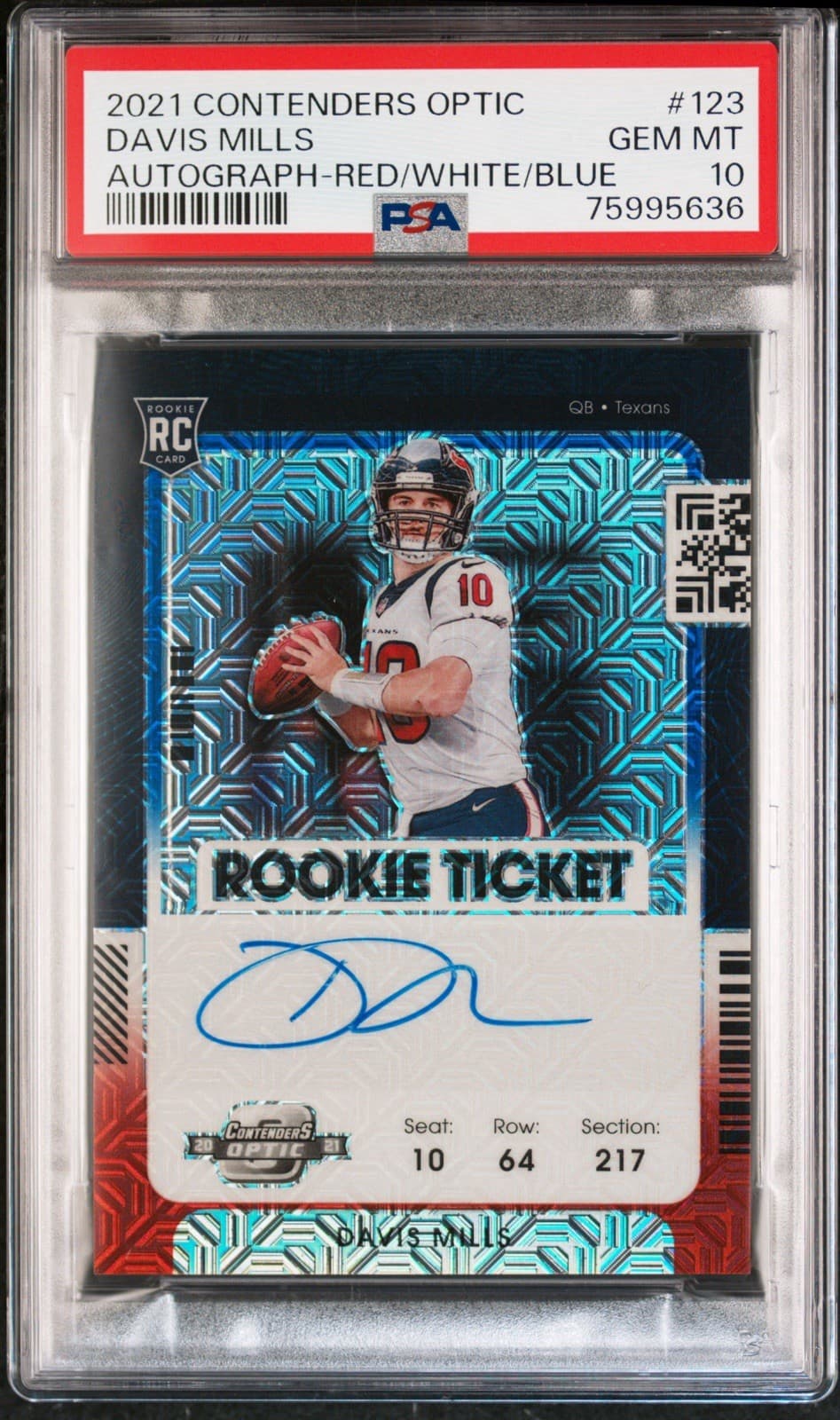 2021 PSA 10 Davis Mills Contenders Optic Red White & Blue RC Auto /13! GEM!
