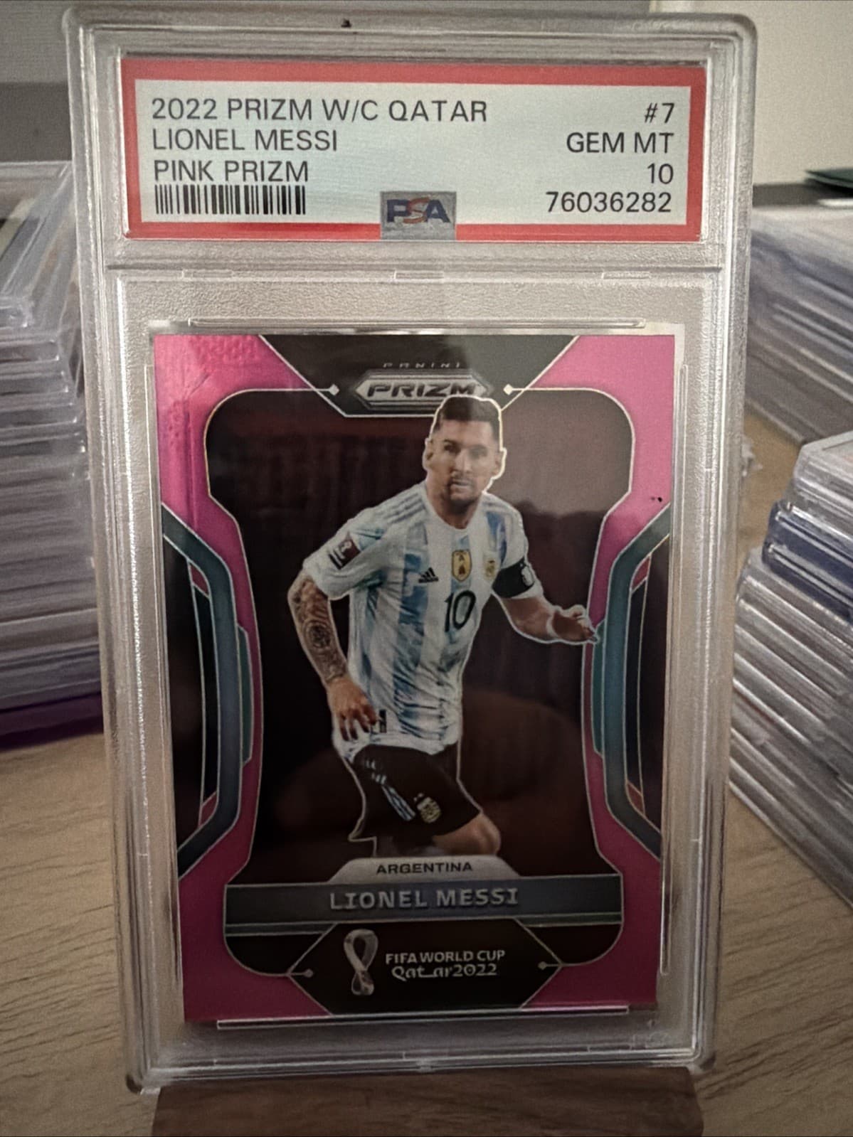 2022 Panini Prizm World Cup Argentina Lionel Messi Pink Prizm SP PSA Gem Mint 10