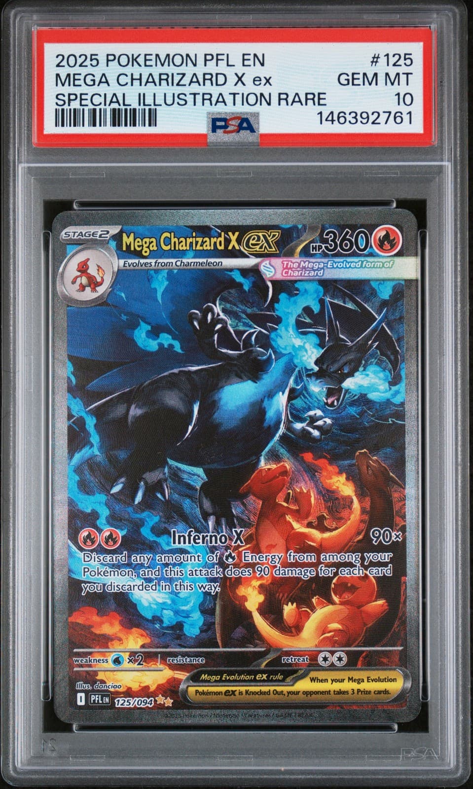 2025 POKEMON PFL EN-PHANTASMAL FLAMES #125 MEGA CHARIZARD X EX PSA 10