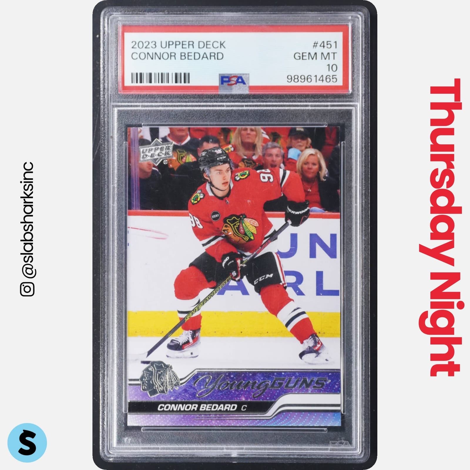 2023 UPPER DECK #451 CONNOR BEDARD YOUNG GUNS RC ROOKIE PSA 10