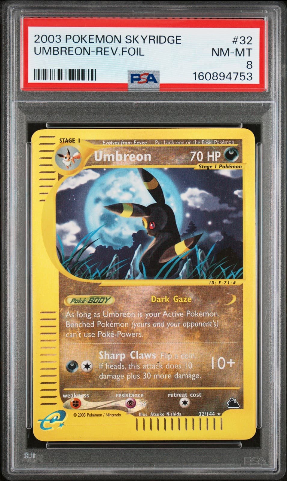 Pokemon Umbreon Reverse Holo Skyridge 32/144 PSA 8
