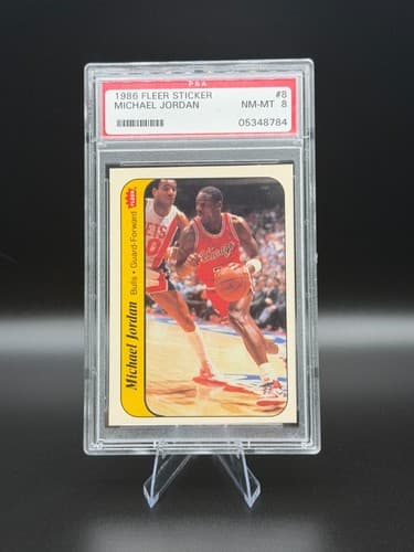 1986 Fleer Michael Jordan Rookie Card PSA 8 NM MINT Graded Sticker #8