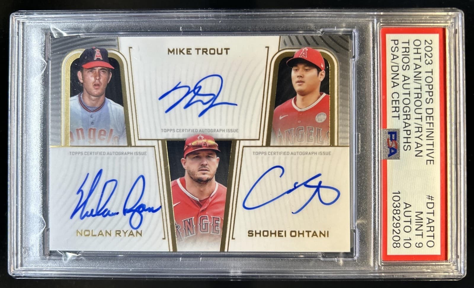 2023 Topps Definitive Shohei Ohtani Mike Trout Nolan Ryan Auto #DTA-RTO PSA 9/10