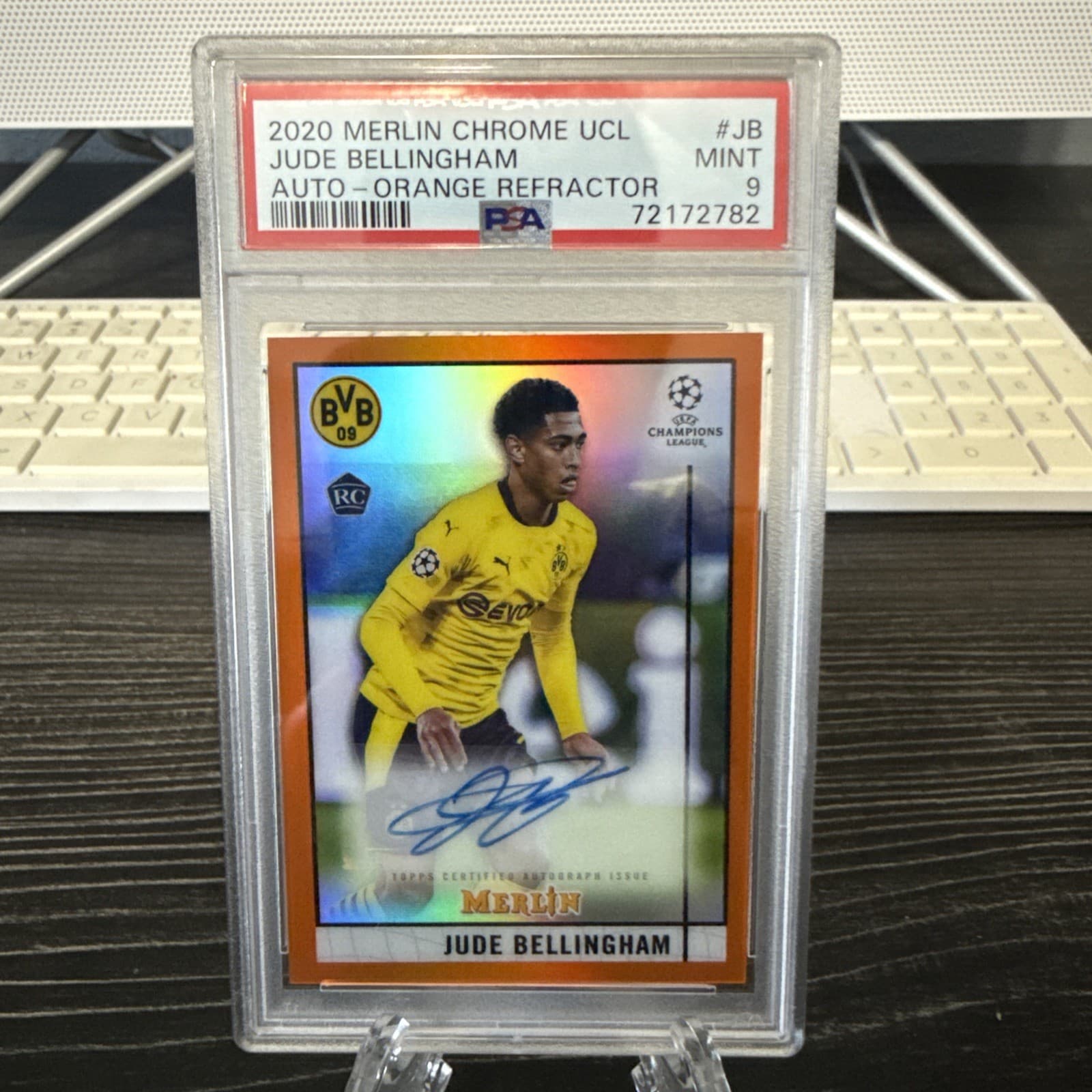 2020 Topps Merlin Chrome Jude Bellingham Orange Refractor RC Auto 9/25 PSA 9