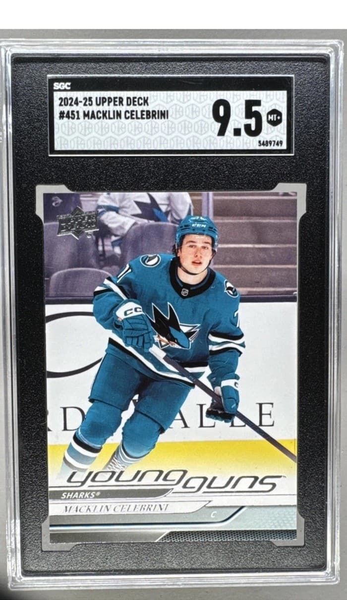 Macklin Celebrini 2024-25 Upper Deck Series 2 #451 Young Guns Rookie RC SGC 9.5