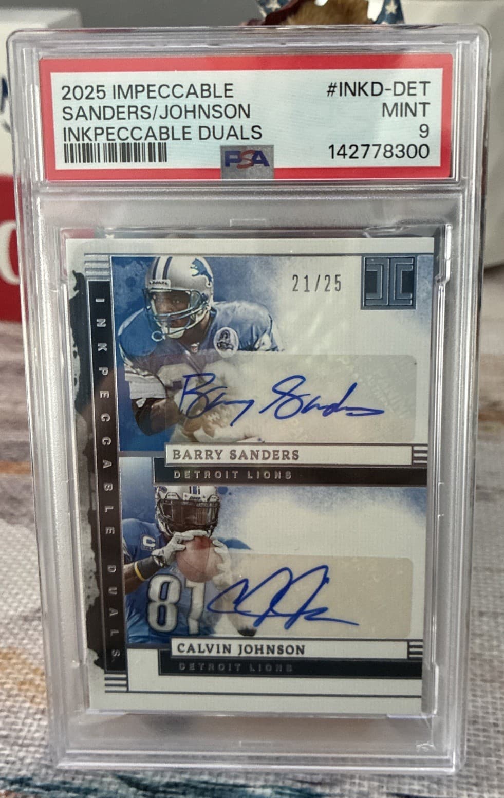 2025 Impeccable Barry Sanders Calvin Johnson Inkpeccable Duals Auto/25 - PSA 9