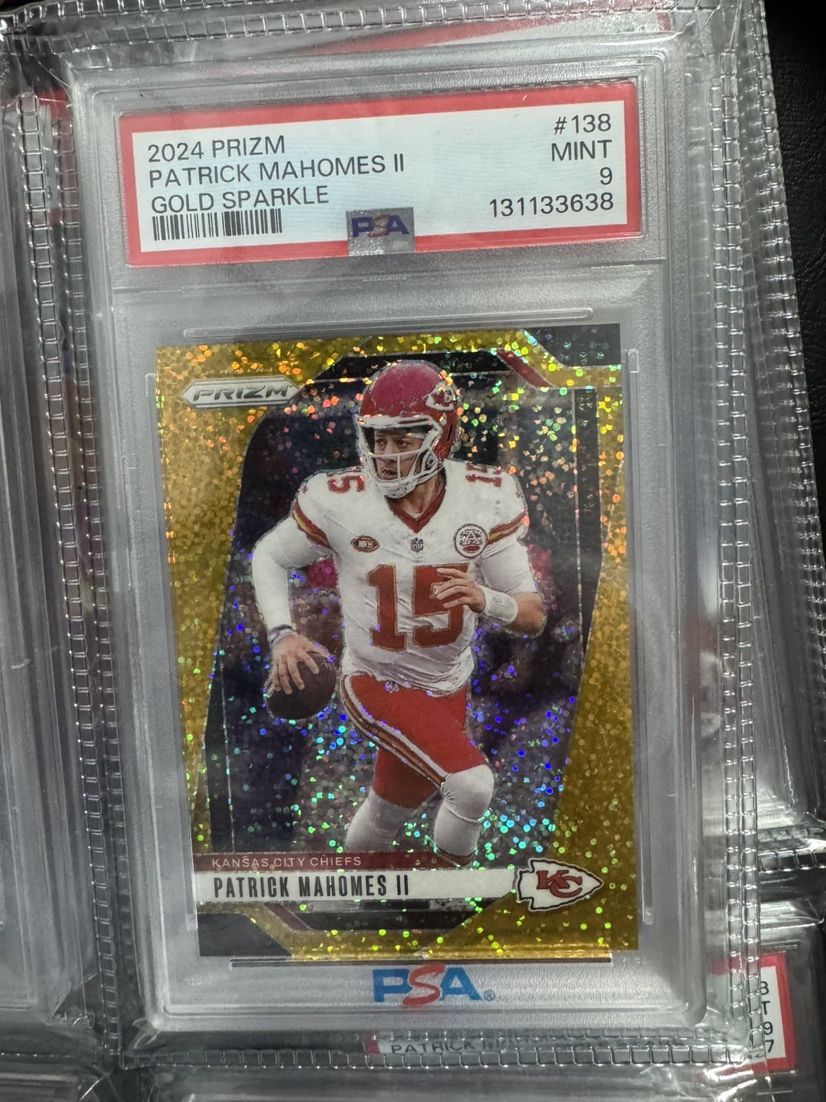 Patrick Mahomes II 2024 Prizm GOLD SPARKLE 13/24 FOTL Chiefs #138 PSA 9