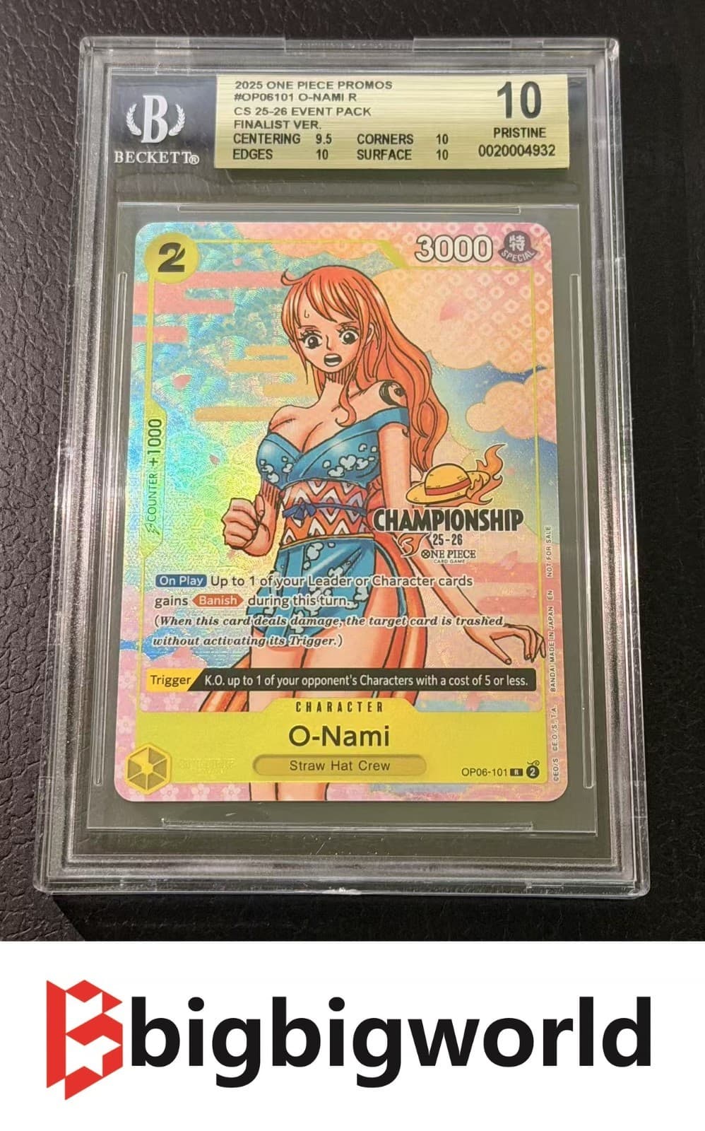 One Piece Card Game O-Nami Championship 25-26 Finalist P-061 BGS 10