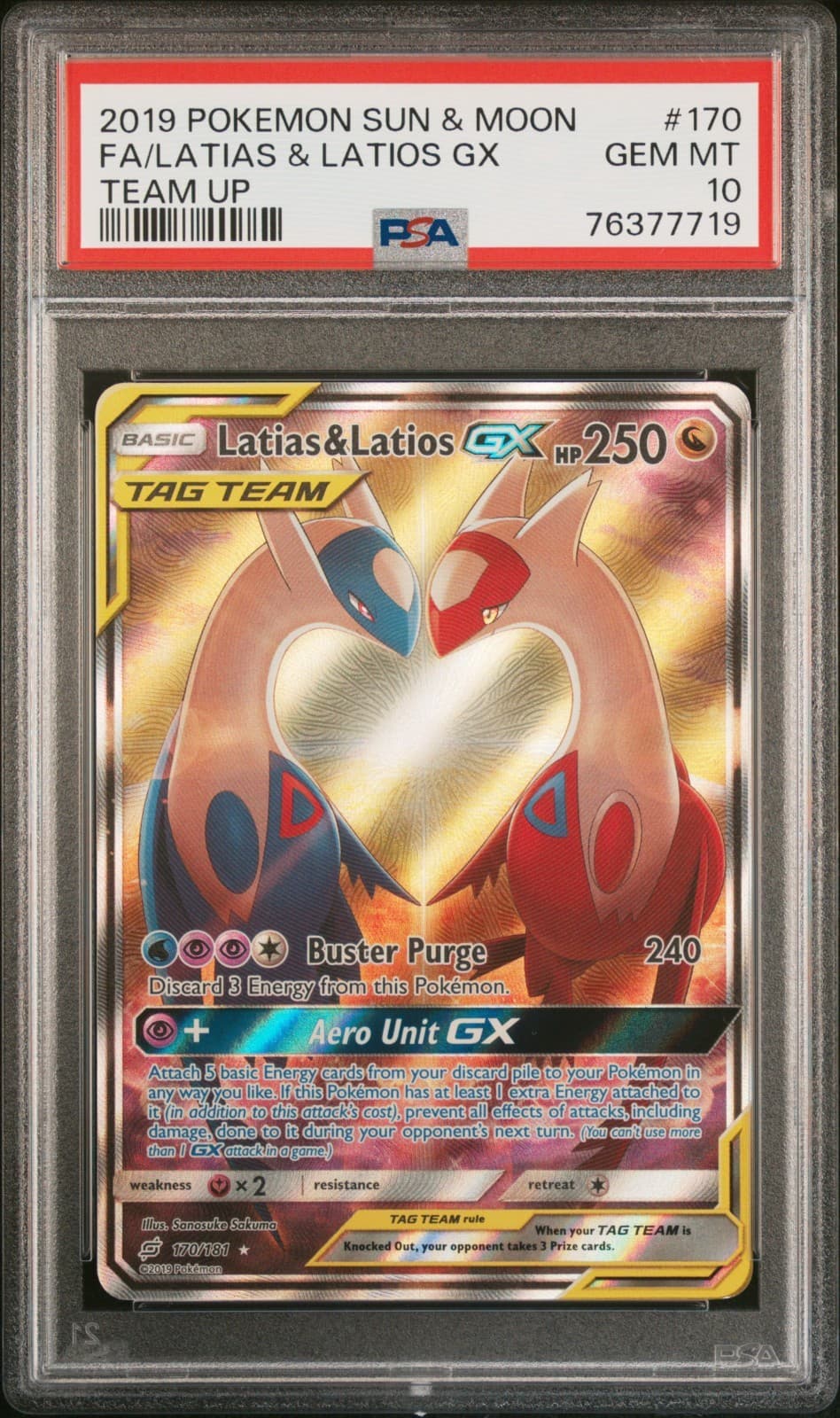 2019 Pokemon Fa/Latias & Latios Gx Sun & Moon Team Up #170 Psa 10