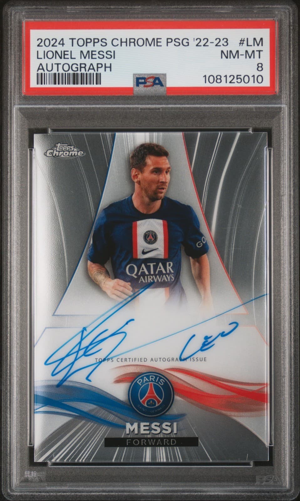 2024 Topps Chrome PSG Auto 2022-23 Lionel Messi 15/99 PSA 8
