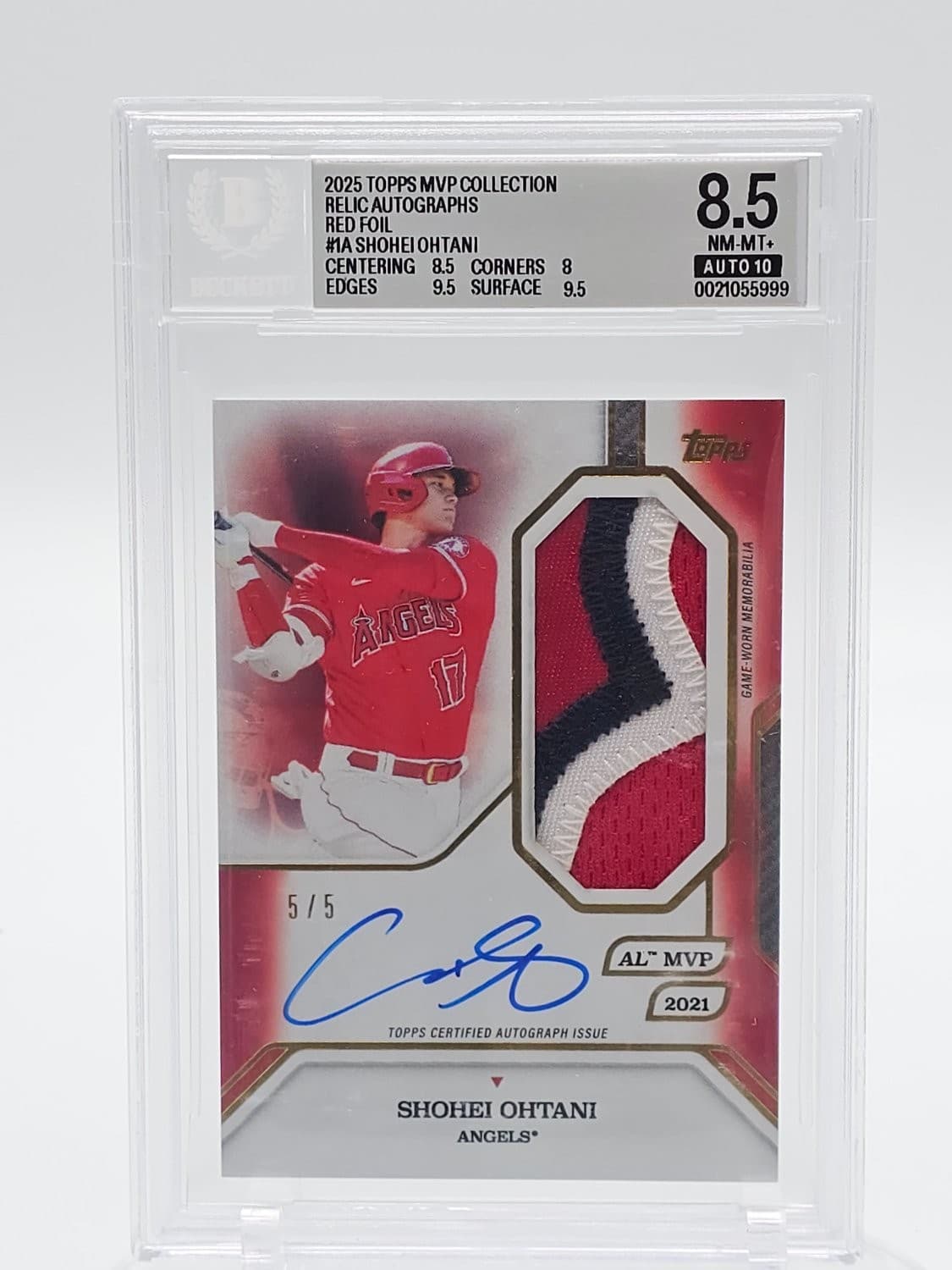 Shohei Ohtani 2025 Topps Mvp Collection Auto Red Foil Patch 5/5 Bgs 8.5 Q3855