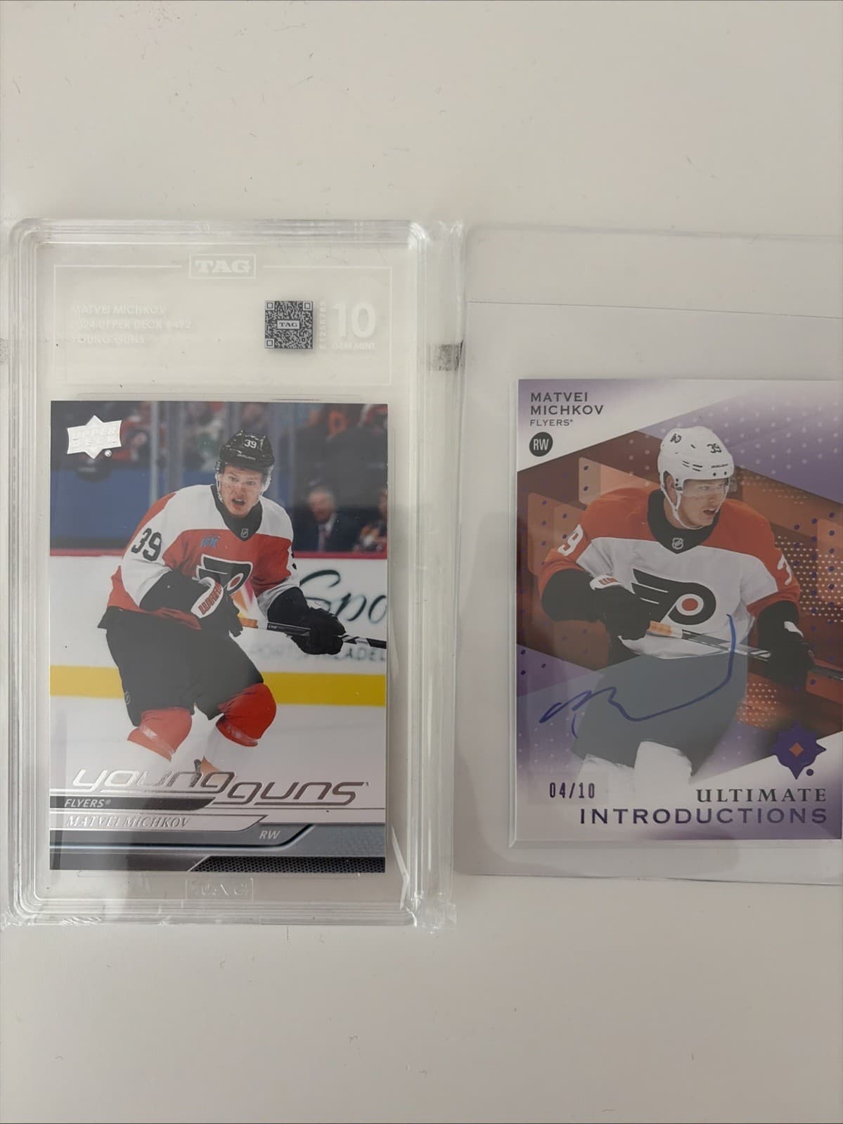 Matvei Michkov 2024 Upper Deck Ultimate Introductions Purple Rookie Auto /10