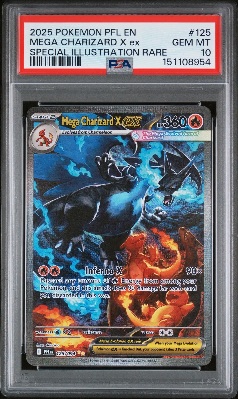 2025 POKEMON PFL EN-PHANTASMAL FLAMES #125 MEGA CHARIZARD X EX PSA 10