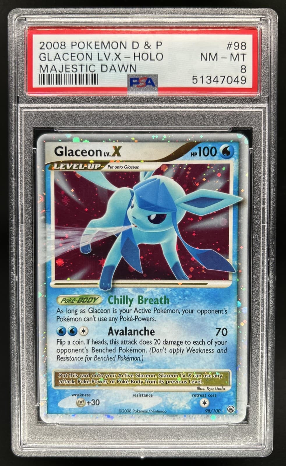 2008 Pokemon Diamond & Pearl Majestic Dawn Glaceon LV.X #98/100 PSA 8