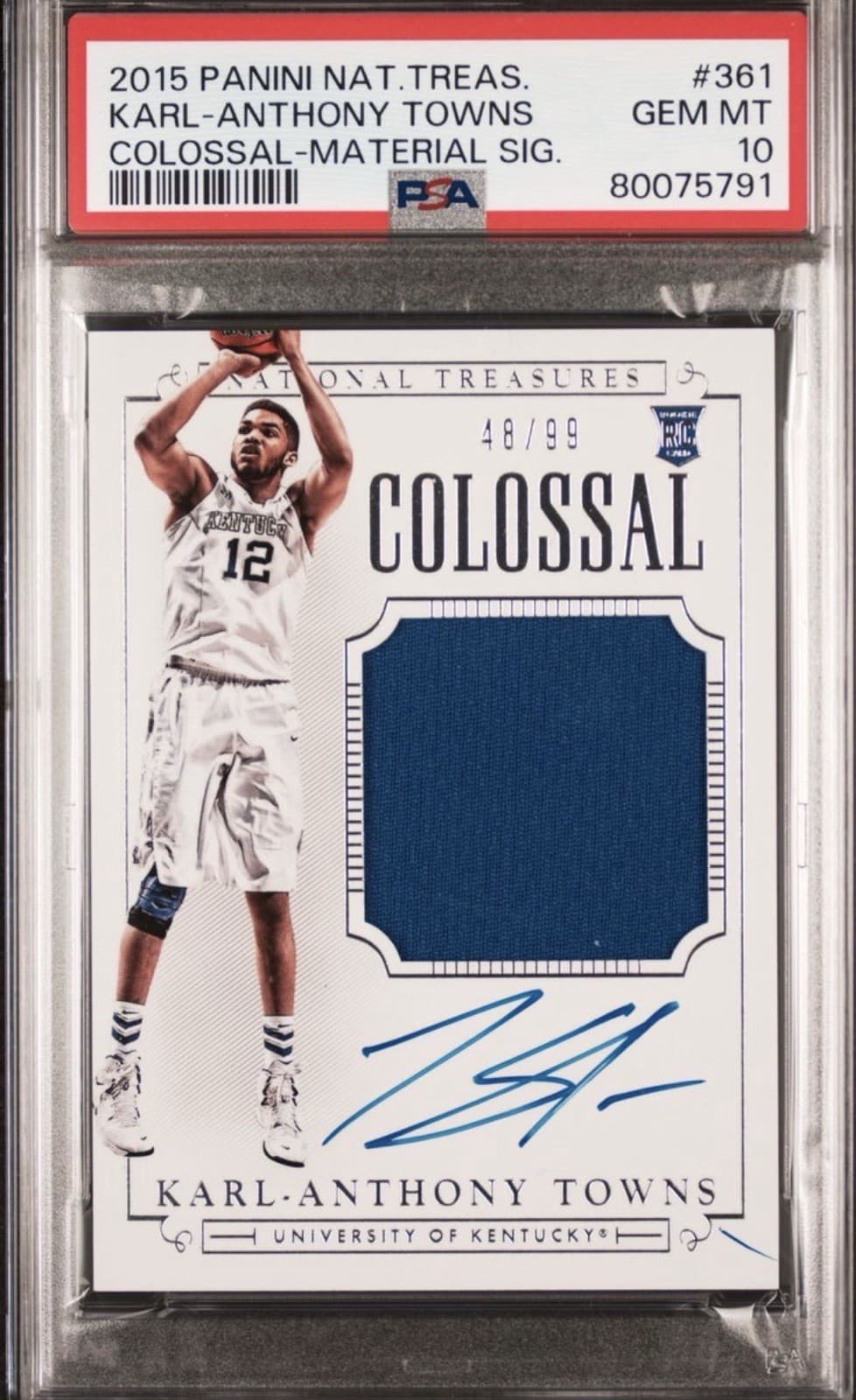 2015 National Treasures /99 Karl Anthony Towns Colossal Rookie Auto RPA - PSA 10
