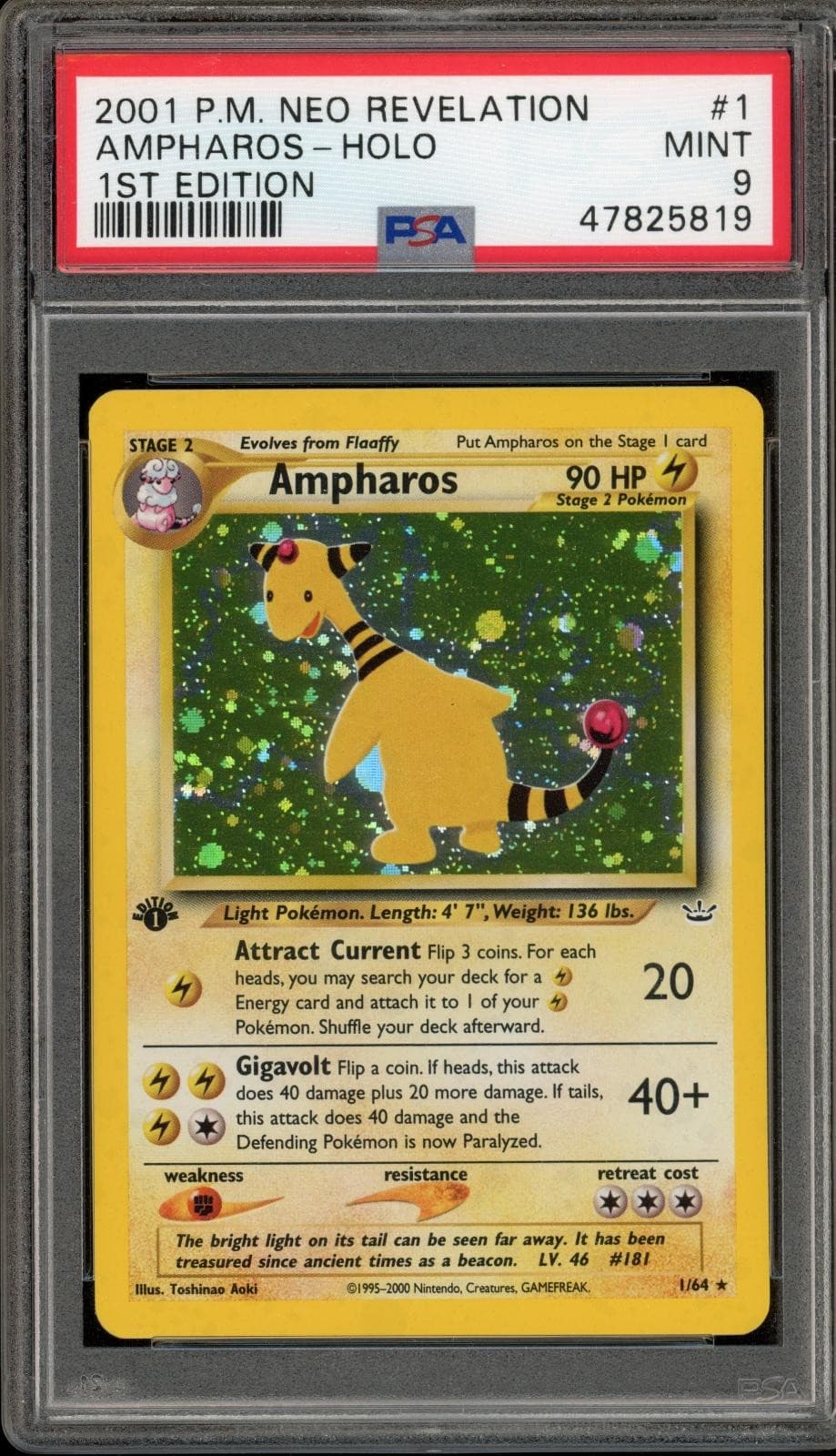 Pokemon Ampharos Holo Neo Revelation 1/64 1st Edition PSA 9 Mint