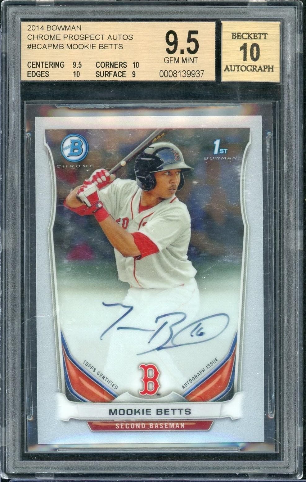 2014 Bowman Chrome Mookie Betts 1st Bowman Auto BGS 9.5 Auto 10