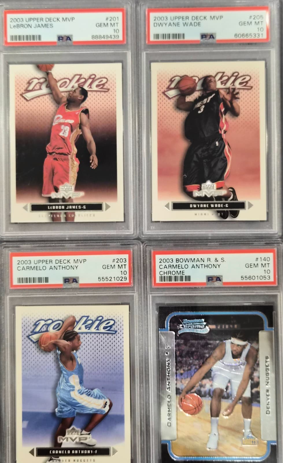 Lot of 4 PSA 10 Rookie Cards - Lebron James, Dwyane Wade, Carmelo Anthony