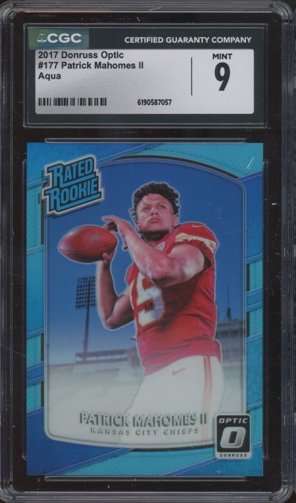 2017 Panini Donruss Optic Aqua #177 Patrick Mahomes II 189/299 RC Mint CGC 9