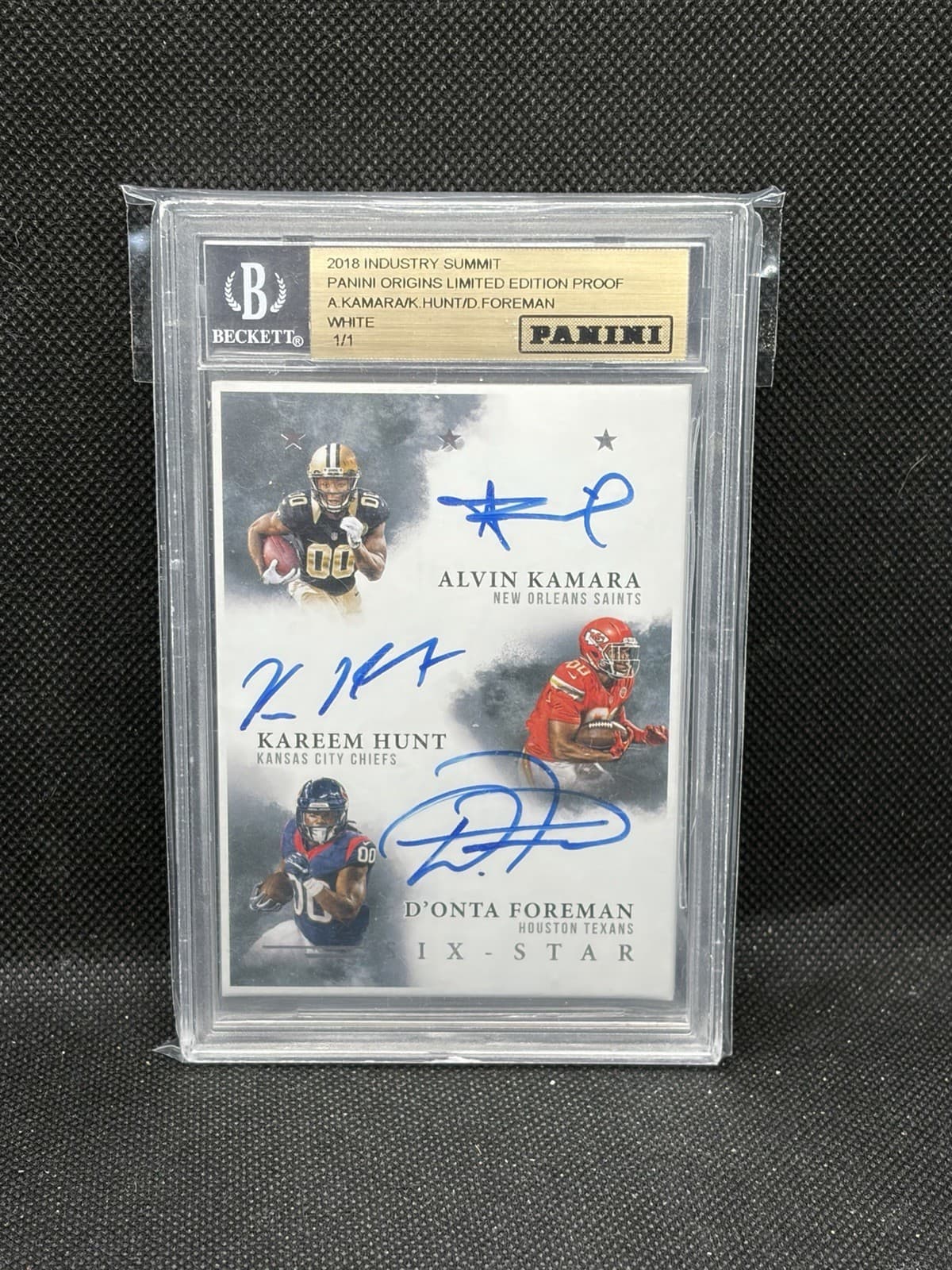 2018 Panini Origins Alvin Kamara Kareem Hunt D'Onta Foremen 1/1 Autograph Card