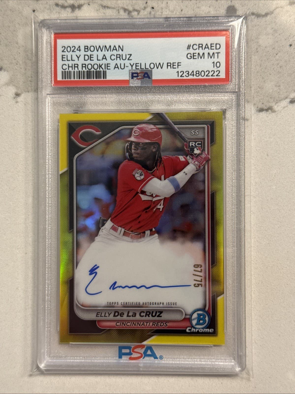2024 Bowman Elly De La Cruz Yellow Refractor Auto PSA 10 Rookie