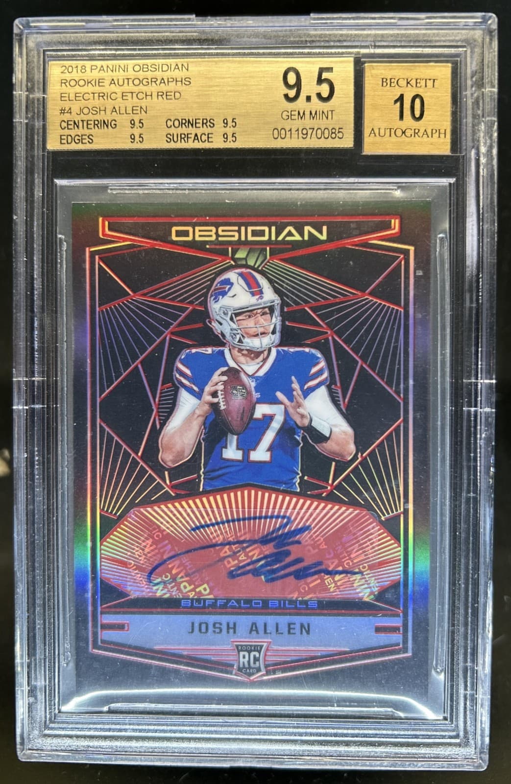 2018 Obsidian Josh Allen Rookie Jersey Ink Dual Red RC Auto #/5 BGS 9.5