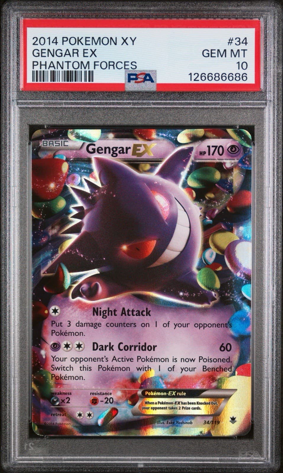 Pokemon 2014 XY Phantom Forces Gengar EX 34/119 Holo Ultra Rare PSA 10