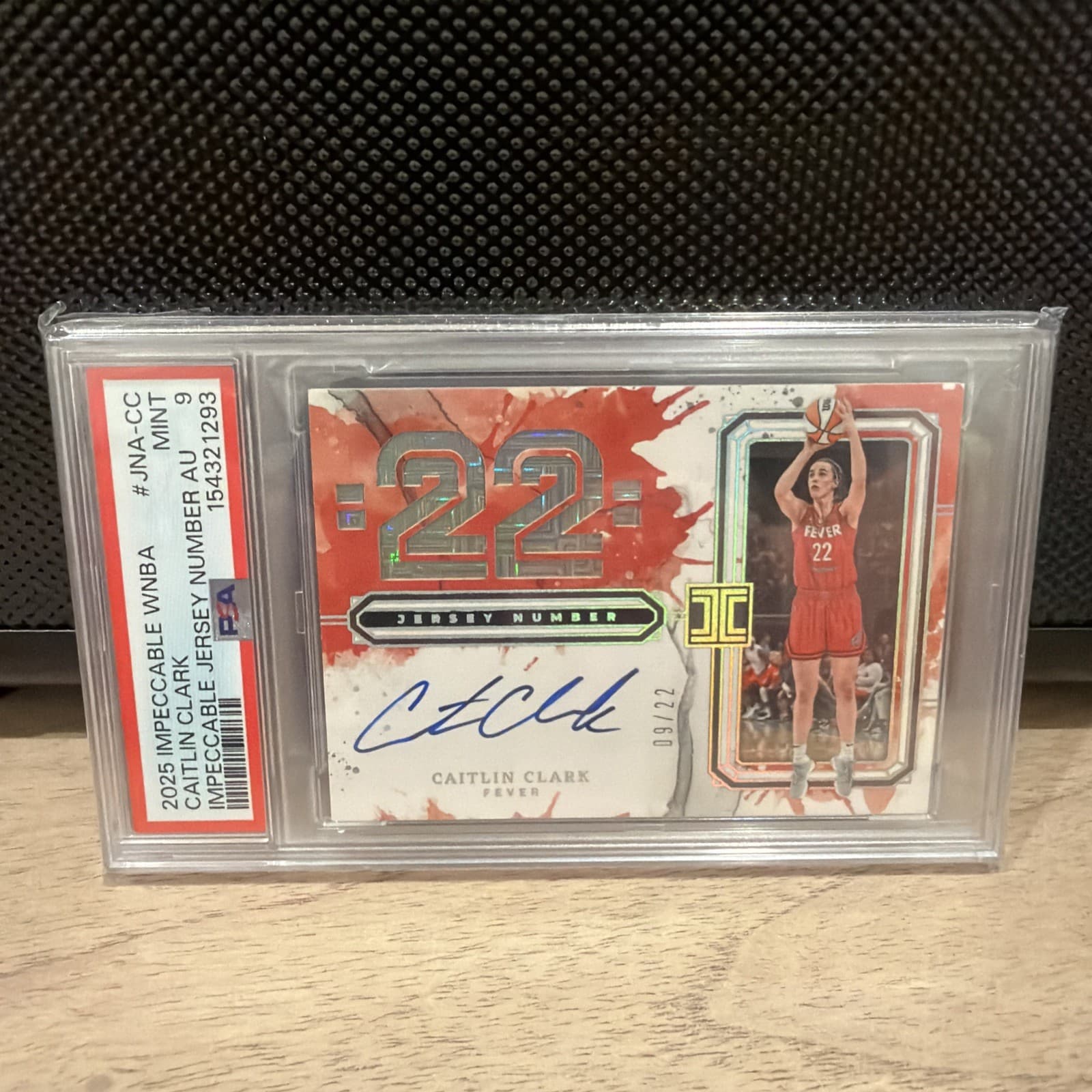 2025 Panini Impeccable WNBA #JNA-CC Caitlin Clark Jersey Number Auto 09/22 PSA 9