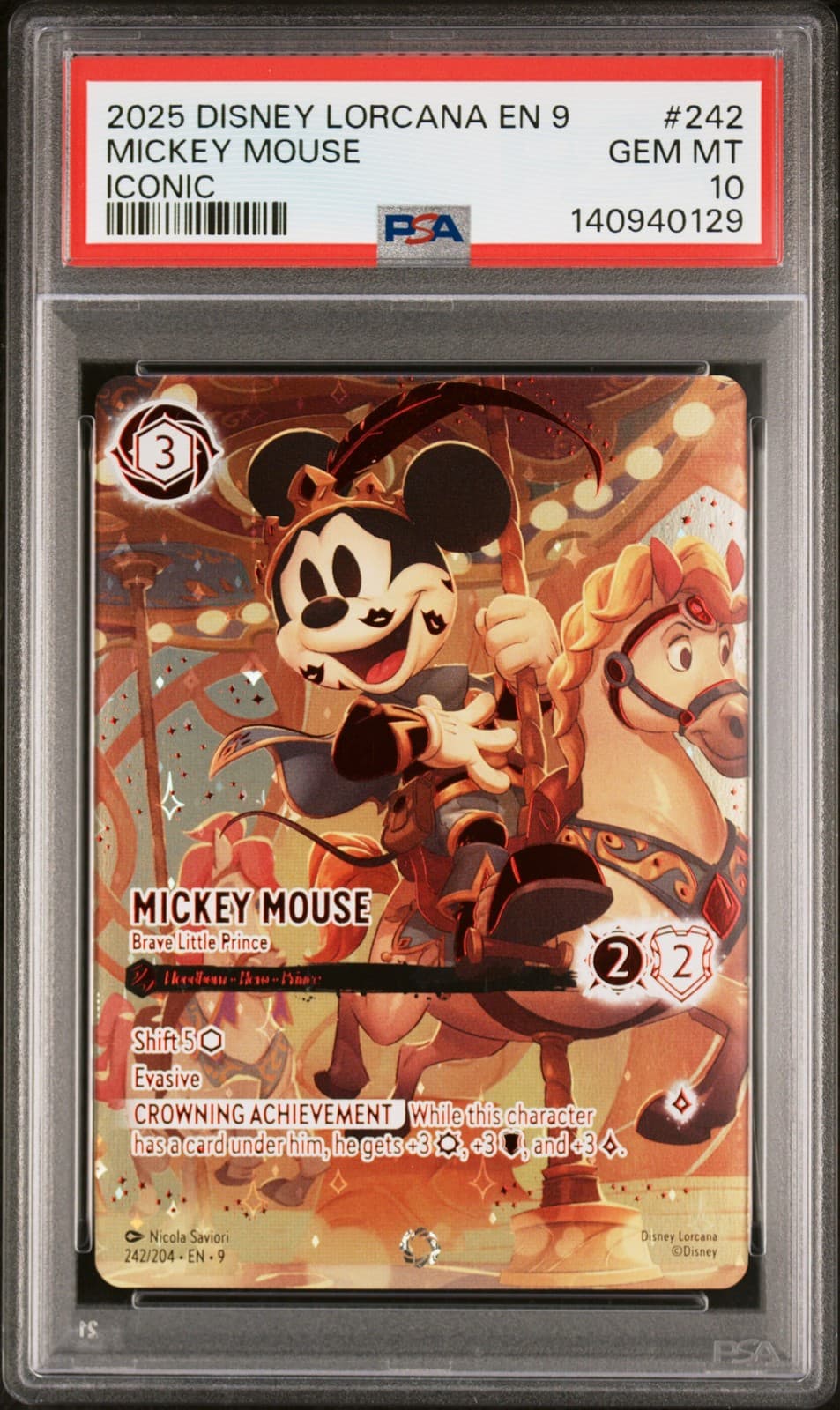 Disney Lorcana Mickey Mouse Brave Little Prince Fabled 242 Iconic PSA 10