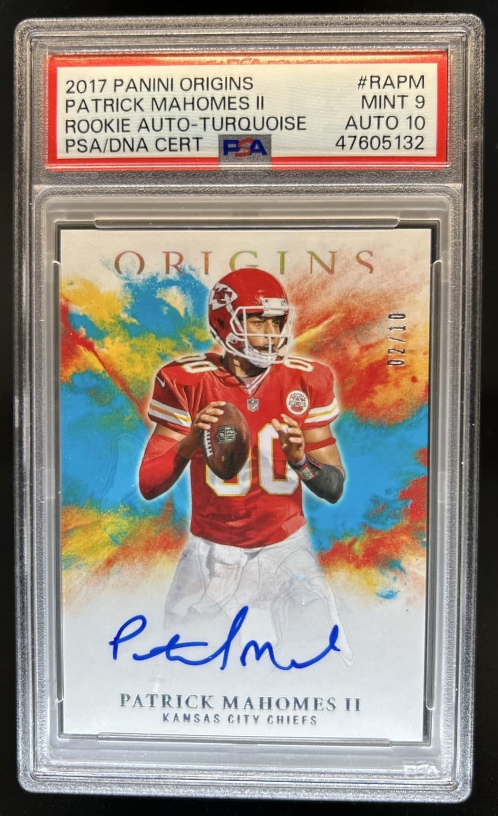 2017 Panini Origins Patrick Mahomes II Rookie Auto Turquoise RC #/10 PSA 9 10