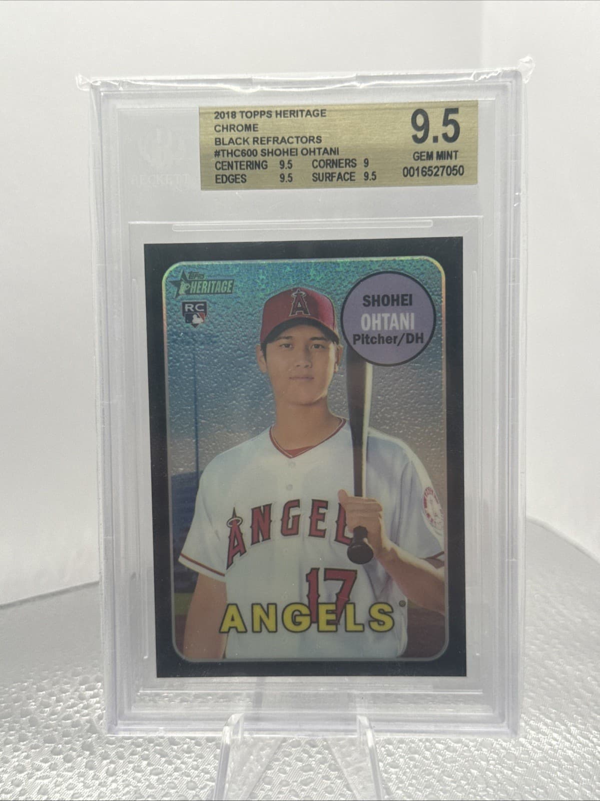 SHOHEI OHTANI 2018 TOPPS HERITAGE CHROME BLACK REFRACTOR /69 #THC600 BGS 9.5