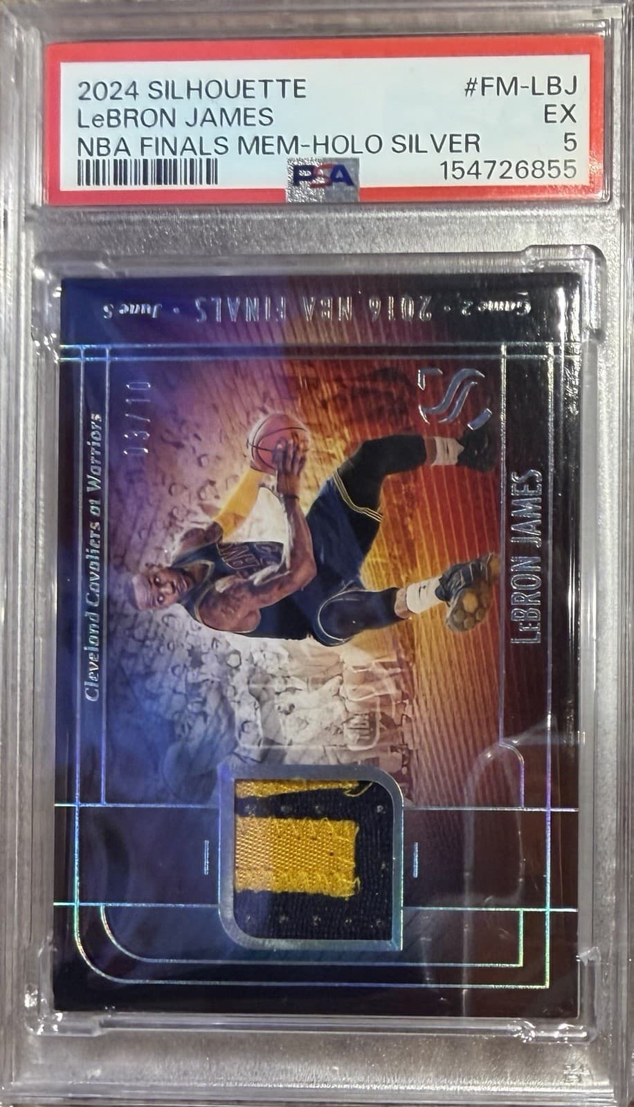 2024 Panini Silhouette 2016 NBA Finals Patch LeBron James 3/10 Finals Worn PSA 5