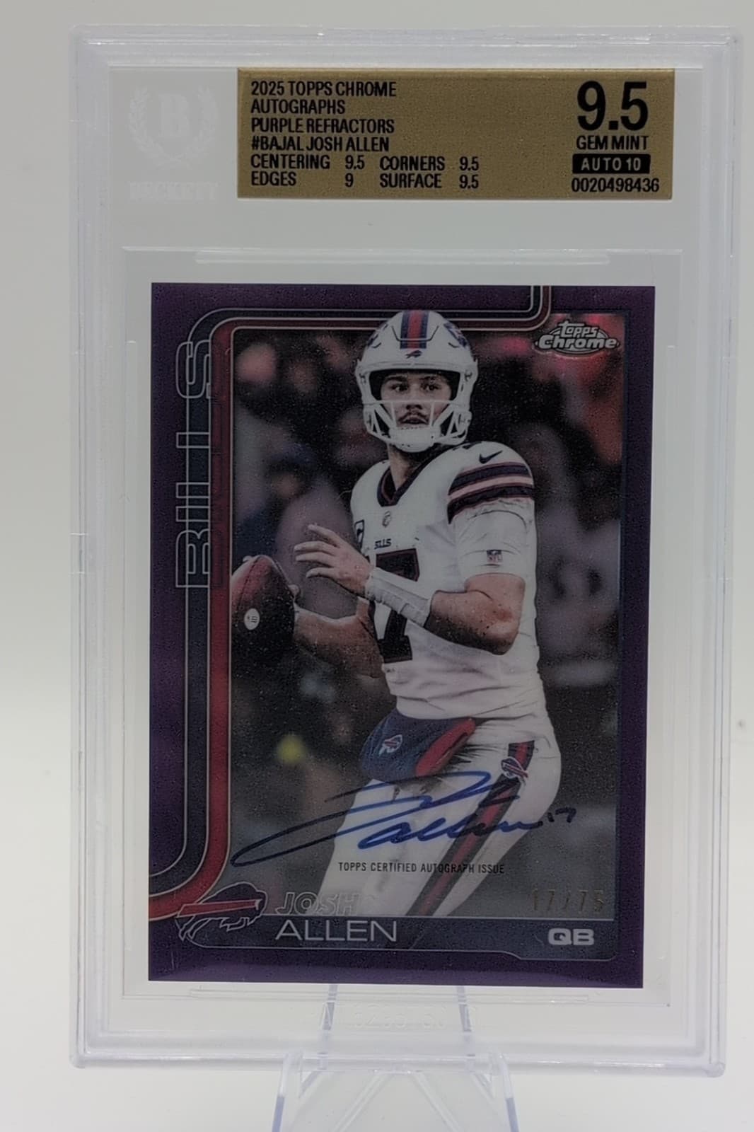 Josh Allen 2025 Topps Chrome BGS9.5 Auto 10 (AU) 17/75 Jersey Match Pop 1