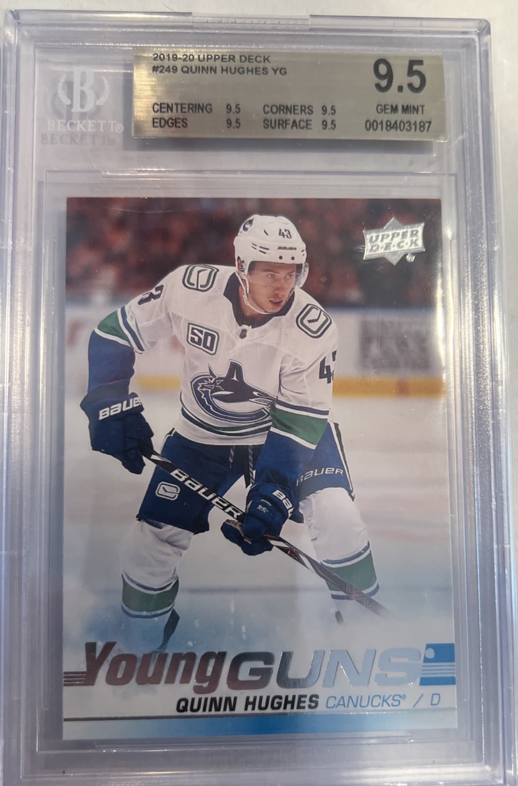 2019 Upper Deck Young Guns Quinn Hughes #249 BGS 9.5