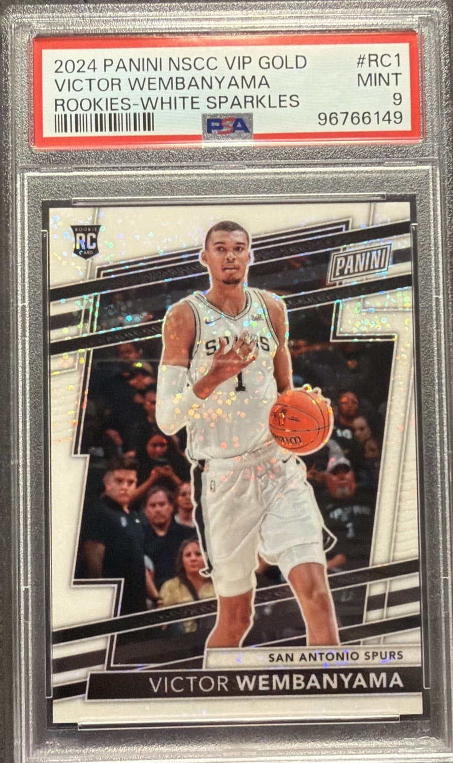 Victor Wembanyama ROOKIE WHITE SPARKLE PSA 9 2024 PANINI VIP GOLD SSP POP 5
