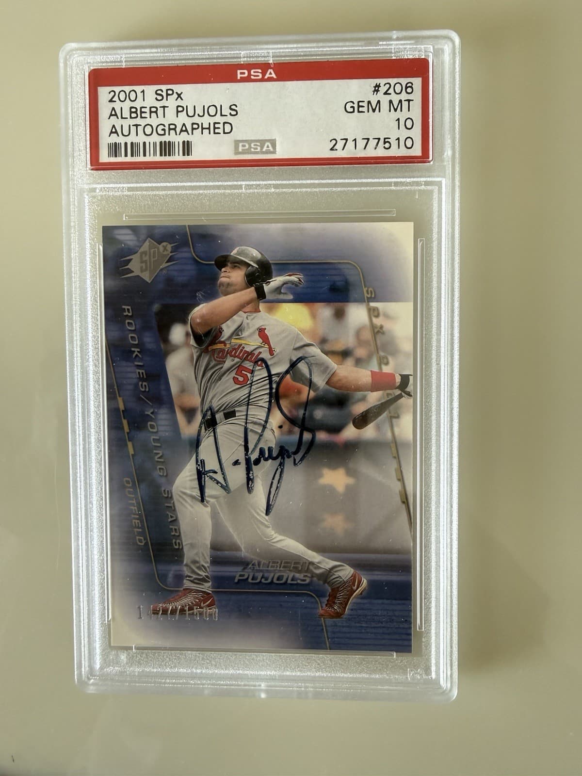 Pujols 2001 SPx Autographed #206 Gem Mint PSA 10 27177510
