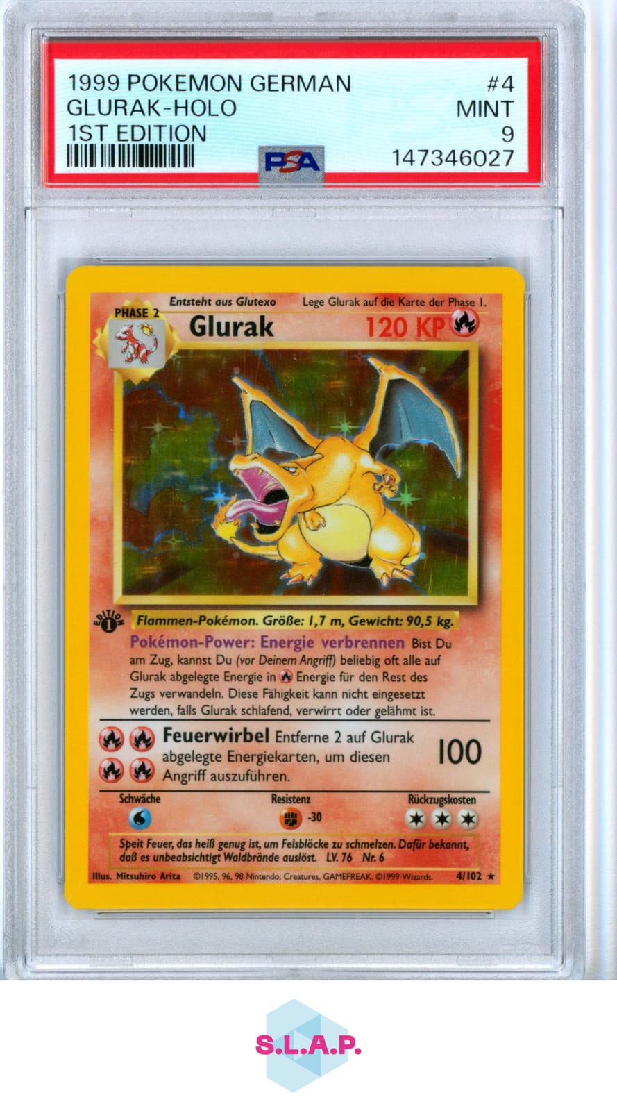 GLURAK HOLO 1ST EDITION POKEMON GERMAN 1999 4 PSA 9